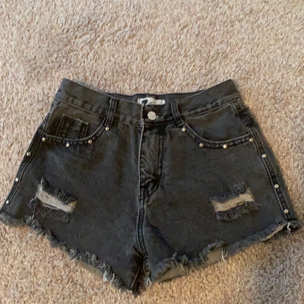 Dark distressed jeans shorts